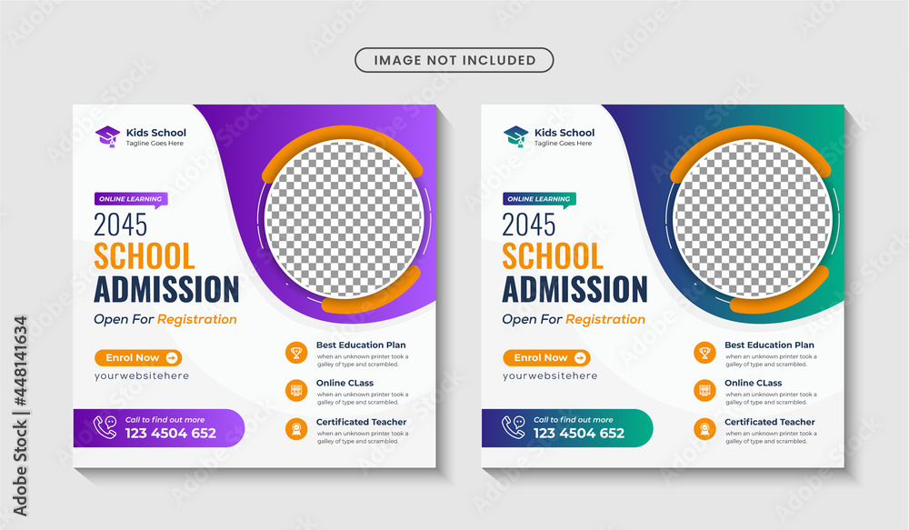 School admission square banner and social media post template Premium Vector - obrazy, fototapety, plakaty 