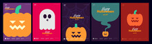 Happy Halloween. October 31. A Set Of Simple Vector Illustrations. Minimalist, Geometric, Background Pattern, Icon. Perfect For Poster, Media Banner, Cover Or Postcard.