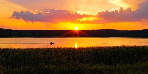 Wall Mural - Landscape with Seliger lake in Tver oblast, Russia at sunset