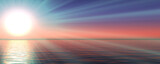 Fototapeta Zachód słońca - sunset sea sun ray clear sky. 3d rendering