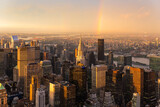 Fototapeta  - New York City skyline with Manhattan skyscrapers at dramatic stormy sunset, USA.