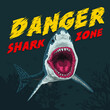 dangerous zone concept with angry shark on sea background vector illustration.