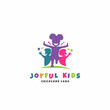 © Abdie - Joyful kids childcare logo template with running happy kids silhouette