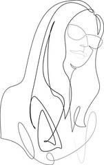 Wall Mural - Naked woman standing back one line drawing on white isolated background