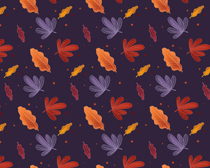 Wall Mural - Autumn pattern background with leaves design
