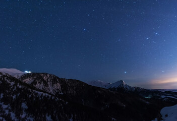Wall Mural - bright starry sky with the milky way on the background of high tatras mountains