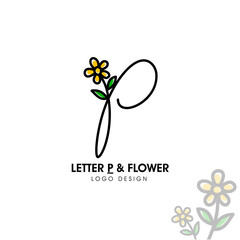 Simple and beauty initial logo letter P line style combining with sunflower and two green leaf