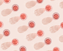 Summer Alcohol Drink Pattern With Glass Of Rose Sparkling Wine Top View, Dark Shadows On Pastel Pink Background.