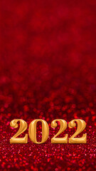 Poster - happy new year 2022 year number ( 3d rendering ) at sparkling gold and red glitter studio background ,Holiday Greeting card.copy space for add content.