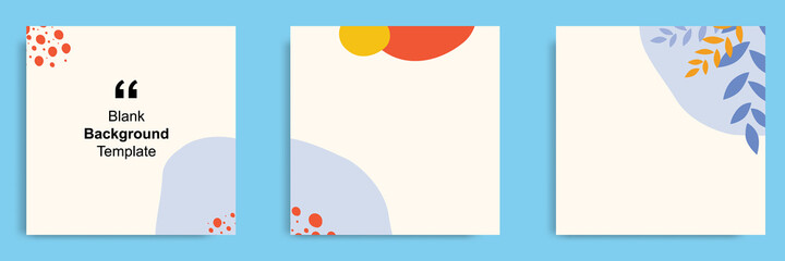 Wall Mural - Set of abstract organic background in square shape for multipurpose usage, social media feed banner, note, book, journal cover template layout in blue white color.