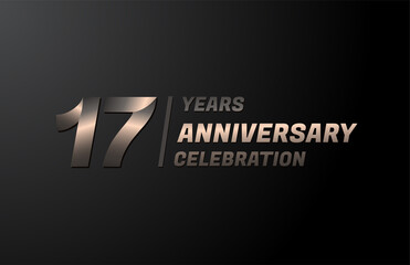 17 years gold anniversary celebration logotype, anniversary banner vector, isolated on black background