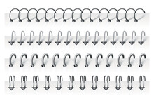 Notebook Spirals, Wire Steel Ring Bindings And Springs For Calendar, Diary, Notepad, Document Cover Or Booklet Sheets. Metal Stitch Isolated On White Background. Can Use As Page Divider
