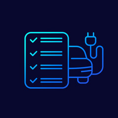 Poster - electric car and checklist line vector icon