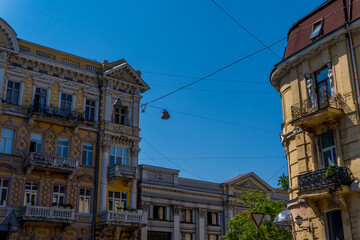 Wall Mural - Beautiful historic 19th-century facades of buidlings in downtown Odessa, Ukraine