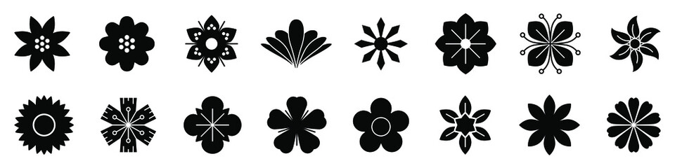 Wall Mural - flower icon. set of black flower icons. vector icons of different flowers. vector illustration.