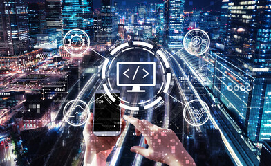 Web development concept with person using smartphone