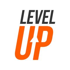 Poster - Level up logotype. Typography logo design. Creative negative space logo. Flat and minimal logo design.