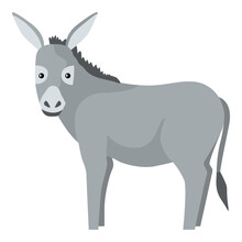 Cute Donkey Isolated On White Background. Funny Cartoon Character Farm Gray Color.