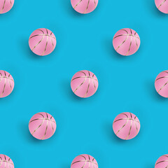 Wall Mural - Pink and gold Basketball ball over blue background. Seamless pattern. 3d rendering