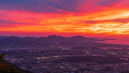 皿倉山展望台　夕焼け　福岡県　北九州市