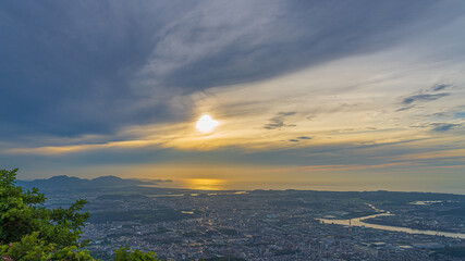 皿倉山展望台　夕日　福岡県　北九州市