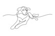 Dog resting in continuous line art drawing style. Cute dog pet lying down minimalist black linear sketch isolated on white background. Vector illustration