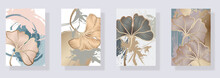 Trendy Set Of Watercolor Minimalist Abstract Illustrations. Minimal Botanical Wall Art. Mid Century Modern Graphic. Plant Art Design For Social Media, Blog Post, Print, Cover, Wallpaper. Vector