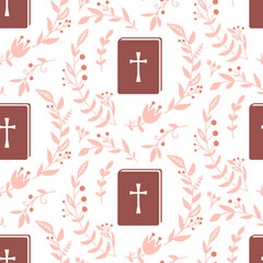 Christian seamless pattern Background with cross and bible