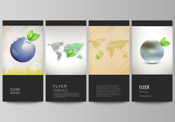 Vector layout of flyer, banner design templates for website advertising design, vertical flyer design, website decoration. Save Earth planet concept. Sustainable development global business concept.