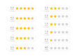 © maradaisy - 5 star rating. Five review icons. Yellow, gray feedback rate signs. Satisfaction golden mark. Product evaluation rank isolated on white background. Appraisal system quality. Vector illustration.