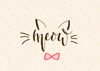 World Cat Day. International holiday on August 8. Vector illustration. Lettering. Beige pattern with dots and lines.