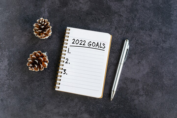 Wall Mural - 2022 Goals Text on Note Pad with pine cone and pen