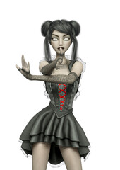 Wall Mural - gothic girl is doing a pistol finger pose and pointing to you