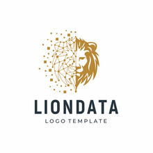Golden Lion Head Savanna King Silhouette With Futuristic Digital Wireframe Data Structure Logo Design