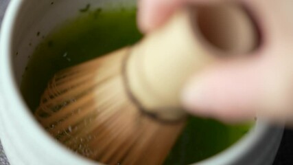 Wall Mural - making matcha tea with traditional japanese bamboo tools