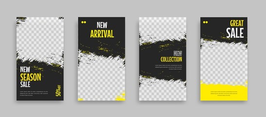 Wall Mural - Set of Editable minimal square banner template. Blue yellow white background color with geometric shapes for social media post, story and web internet ads. Vector illustration