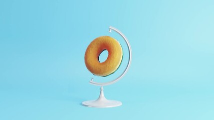 Wall Mural - Creative idea Doughnut turn around Mimicry minimal idea concept on pastel blue background. 3D Animation