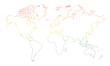 rainbow colored world map outline on white background	