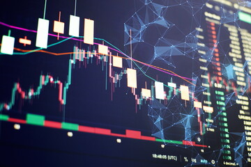 Wall Mural - New modern computer and business strategy as concept. Financial diagram with candlestick chart used in market analysis for variation report of share price