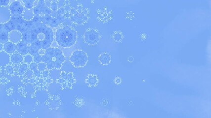 Wall Mural - Spinning blue flowers turn to snowflakes. 4K loopable motion background.