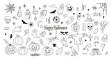 Fototapeta Młodzieżowe - Halloween, magic. Vector set of contour drawings.