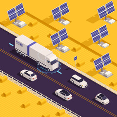 Electric Truck Isometric Composition