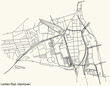 Black simple detailed street roads map on vintage beige background of the quarter Linden-Süd borough district of Hanover, Germany