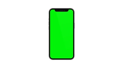 Wall Mural - mobile phone with blank green screen, front view, isolated on white background. 4k animation for pre