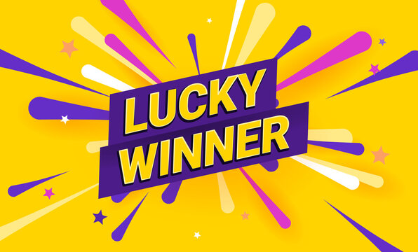 lucky winner celebration illustration. rich violet background with text you won and fireworks and st