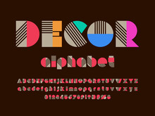 Art Deco Style Alphabet Design With Uppercase, Lowercase, Numbers And Symbols