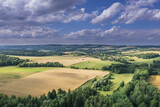 Fototapeta  - Przedgórze Sudeckie. Pofałdowany teren pokryty polami uprawnymi i lasami. Zdjęcie wykonane z użyciem latającego drona.