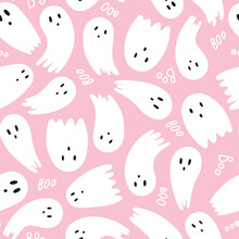 Pink Cute Halloween Ghost Repeat Pattern Print