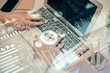 © peshkova - Double exposure of woman hands typing on computer and technology theme drawing. High Tech concept.