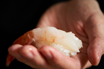 Poster - Making raw shrimp sushi by hand